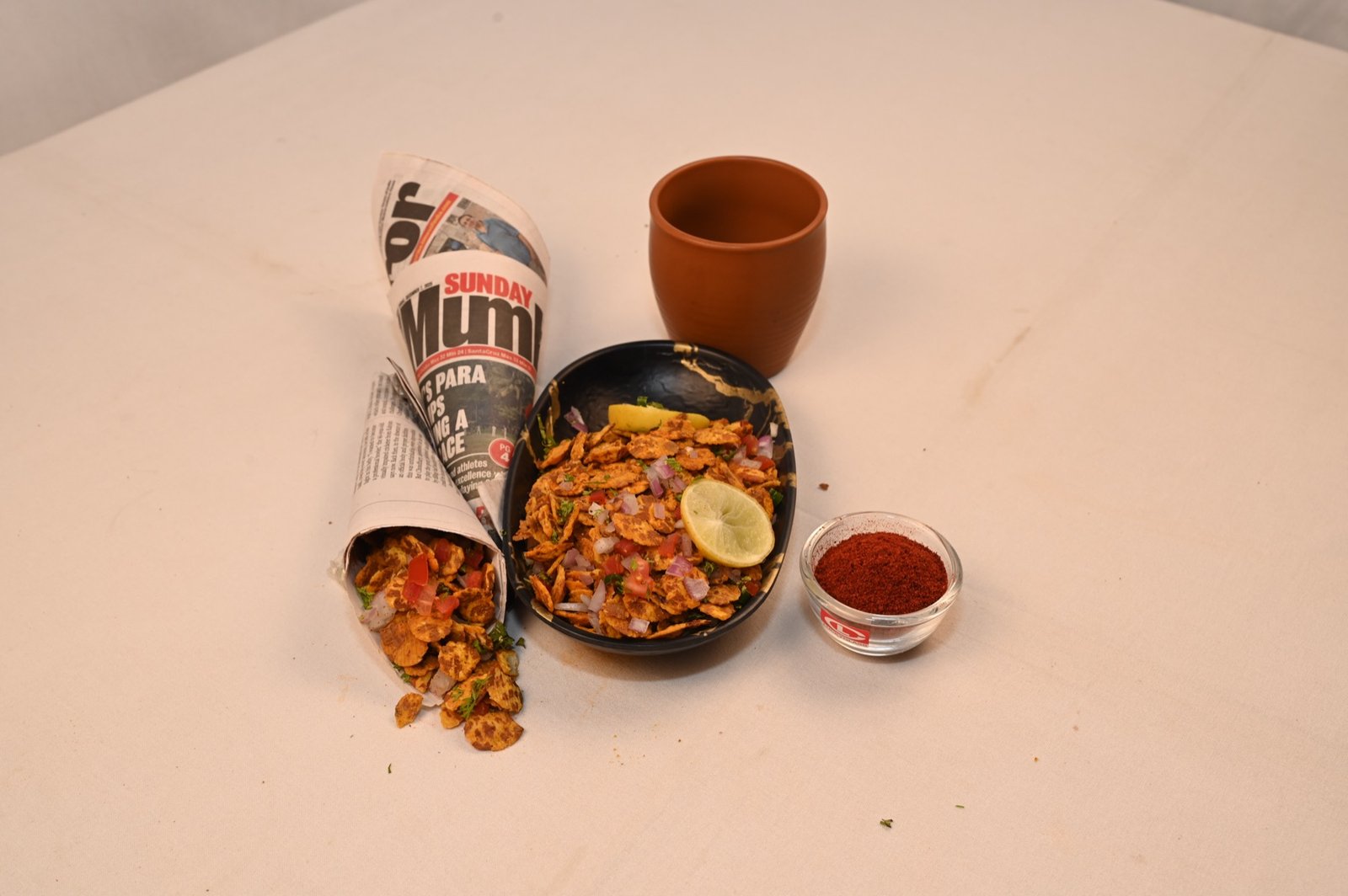 Sena Foods Chana Jor Garam served with onion, tomato and lemon